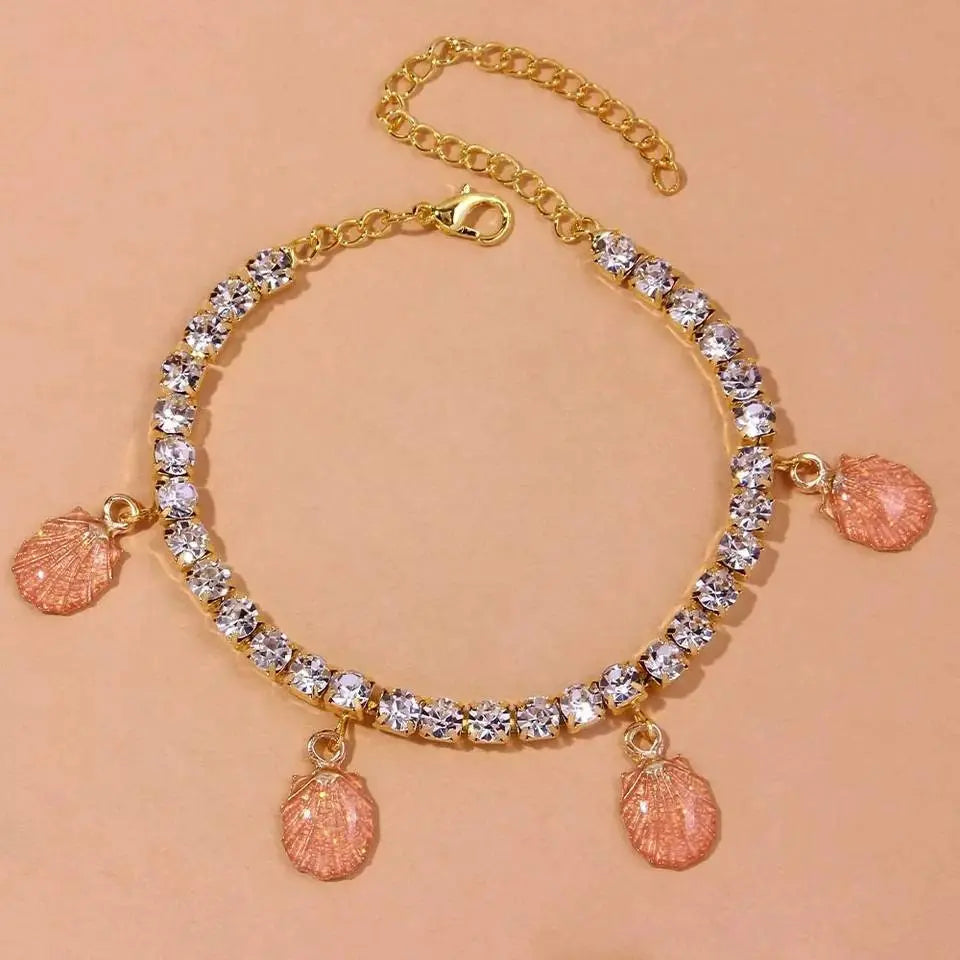 Sea Shell Rhinestones Anklet Foot Jewelry for Women Beach Barefoot Chain Bracelet On the Leg Accessories Gift - JettsJewelers