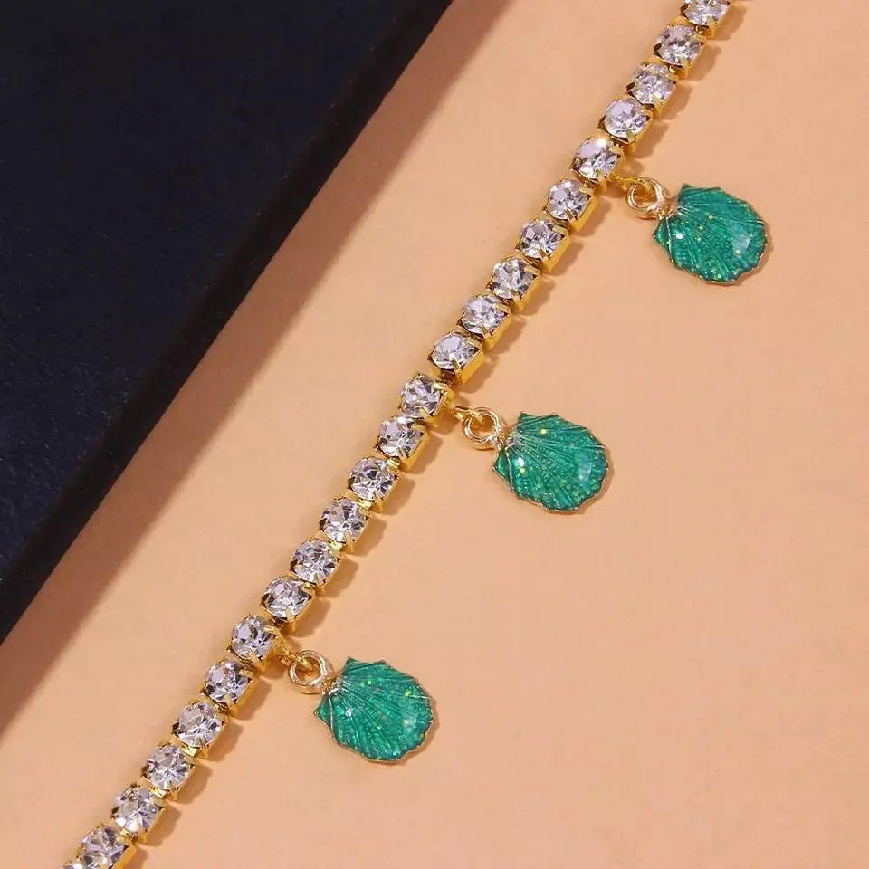 Sea Shell Rhinestones Anklet Foot Jewelry for Women Beach Barefoot Chain Bracelet On the Leg Accessories Gift - JettsJewelers