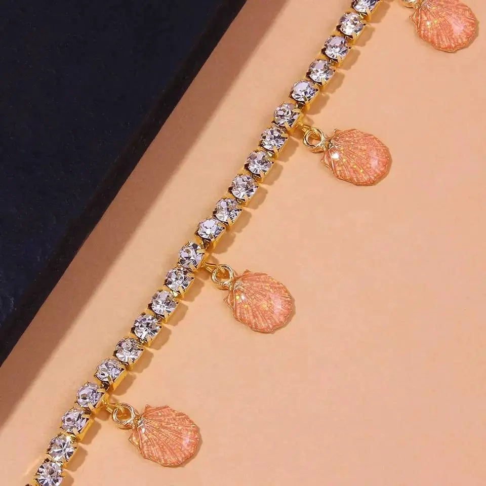 Sea Shell Rhinestones Anklet Foot Jewelry for Women Beach Barefoot Chain Bracelet On the Leg Accessories Gift - JettsJewelers