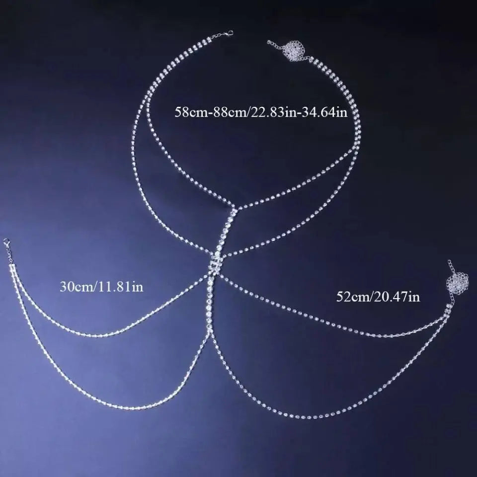 Sexy Crystal Body Chain Bikini Body Chains Nightclub Chest Chain Fashion Body Jewelry for Women and Girls Rhinestone JettsJewelers