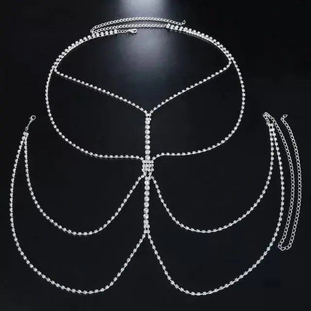 Sexy Crystal Body Chain Bikini Body Chains Nightclub Chest Chain Fashion Body Jewelry for Women and Girls Rhinestone JettsJewelers