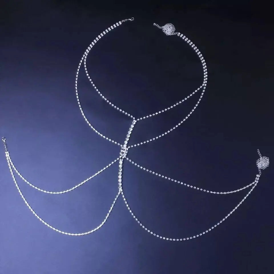 Sexy Crystal Body Chain Bikini Body Chains Nightclub Chest Chain Fashion Body Jewelry for Women and Girls Rhinestone JettsJewelers