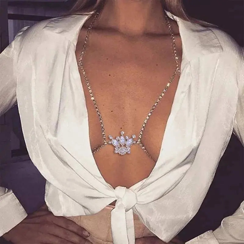 Sexy Rhinestones Body Harness Chain for Women Bohemian Tassels Shoulder Chain Necklace Jewelry for Party Wedding Summer Beach JettsJewelers