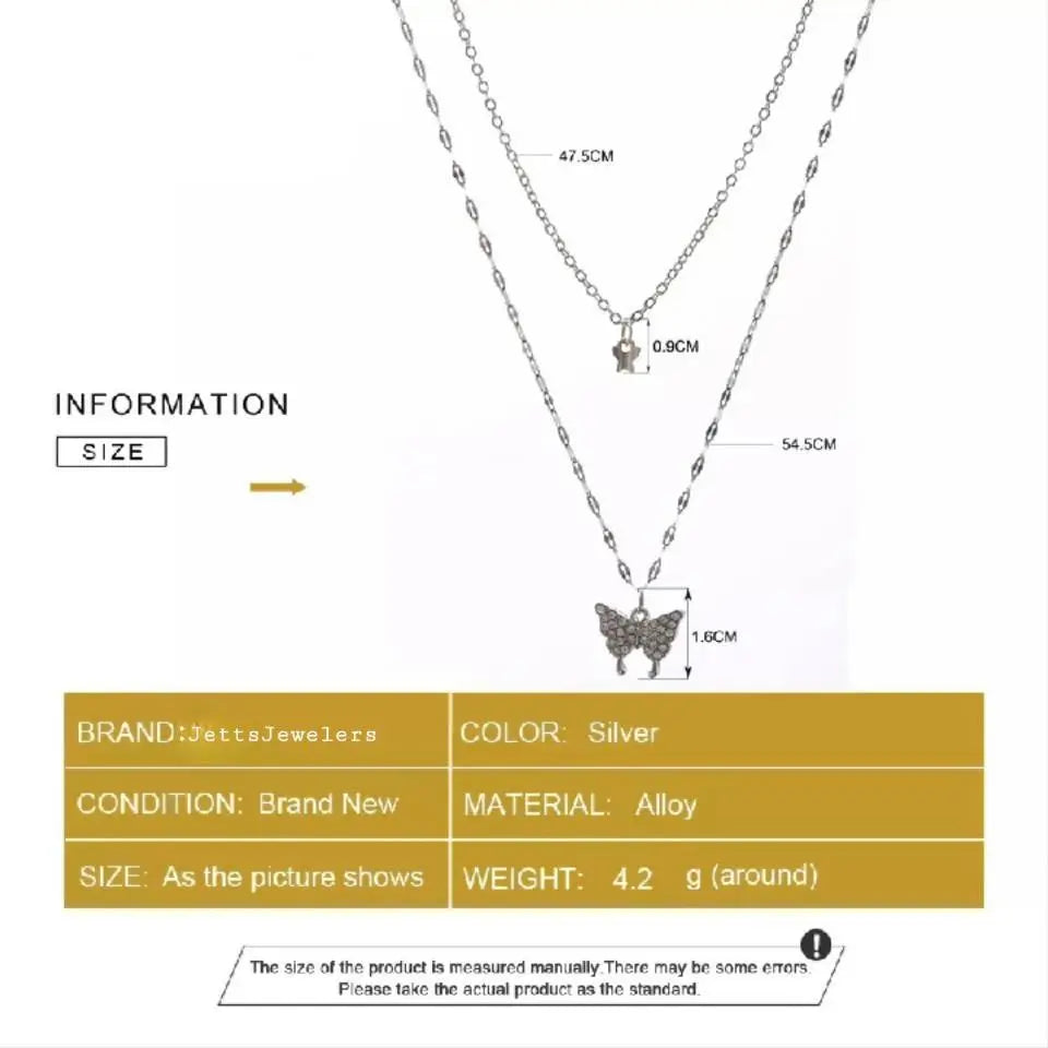 Shiny Butterfly Pendant Double Necklace Layered Clavicle for Women Stainless Steel Gold Plated JettsJewelers