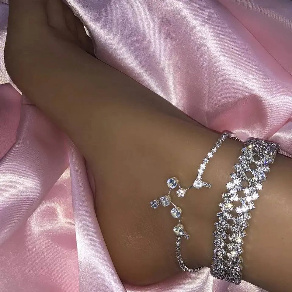 Silver Constellation ANKLET, Rhinestones, CZ, Celestial Zodiac Ankle Bracelet Chain, Personalized Initial JettsJewelers