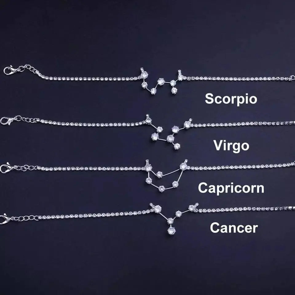 Silver Constellation ANKLET, Rhinestones, CZ, Celestial Zodiac Ankle Bracelet Chain, Personalized Initial JettsJewelers
