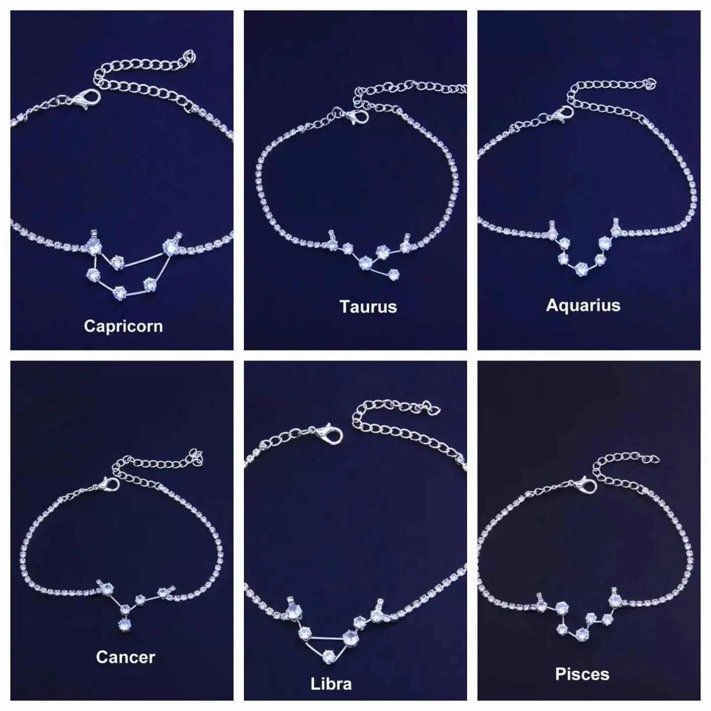 Silver Constellation ANKLET, Rhinestones, CZ, Celestial Zodiac Ankle Bracelet Chain, Personalized Initial JettsJewelers