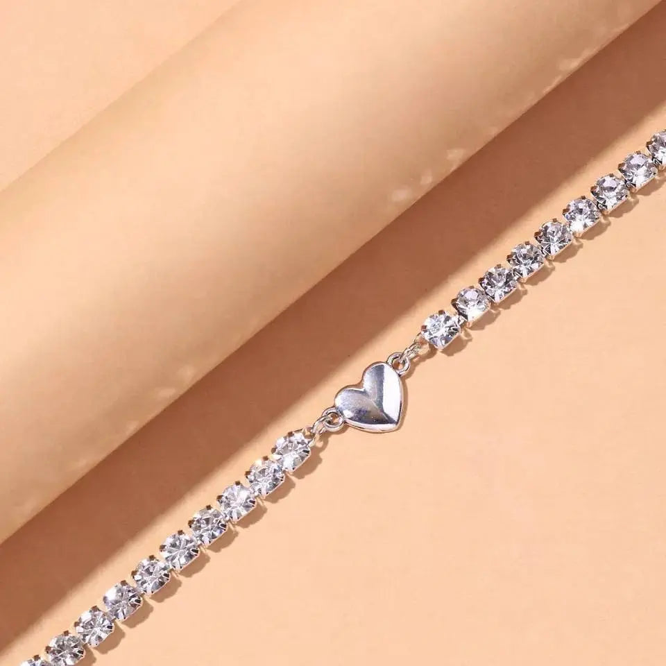 Silver Heart Rhinestone Anklet Foot Jewelry for Women Beach Barefoot Chain Bracelet On the Leg Accessories Gift JettsJewelers