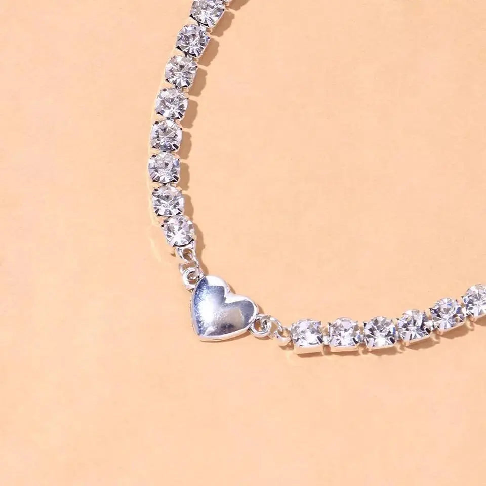 Silver Heart Rhinestone Anklet Foot Jewelry for Women Beach Barefoot Chain Bracelet On the Leg Accessories Gift JettsJewelers