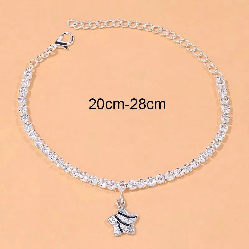 Silver Star Rhinestone Anklet Foot Jewelry for Women Beach Barefoot Chain Bracelet On the Leg Accessories Gift JettsJewelers