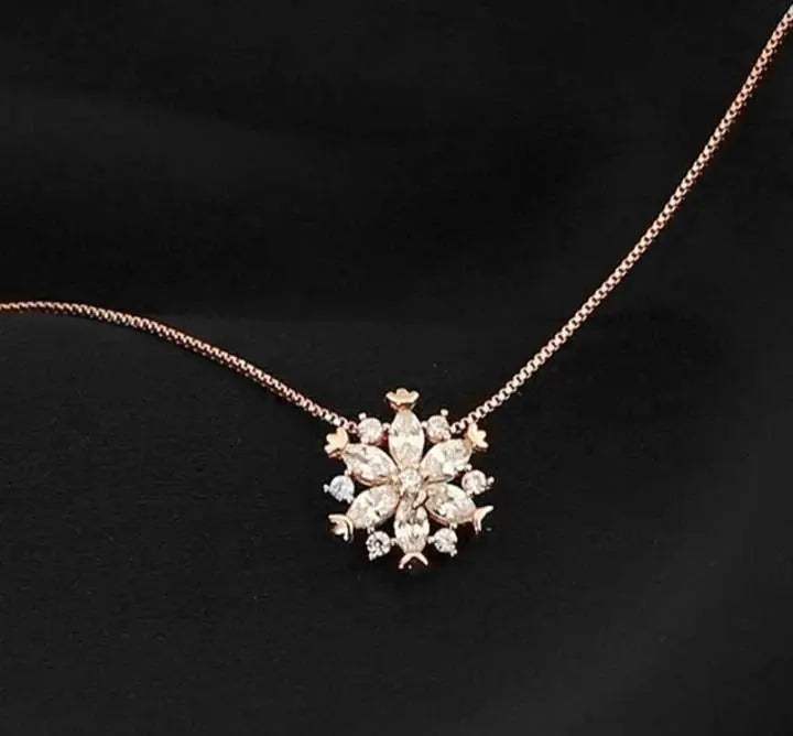 Silver and Rose Gold Snowflake Necklace Women Pendant Inlaid Rhinestone Clavicle Chain - JettsJewelers