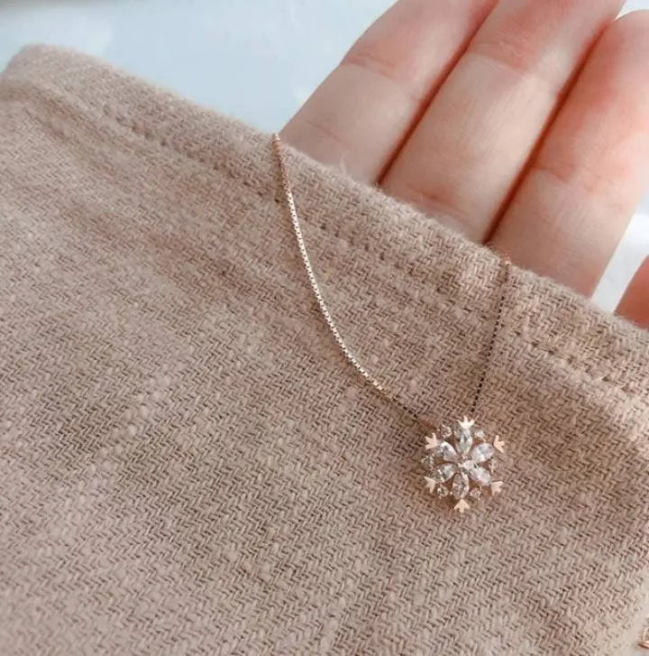 Silver and Rose Gold Snowflake Necklace Women Pendant Inlaid Rhinestone Clavicle Chain - JettsJewelers