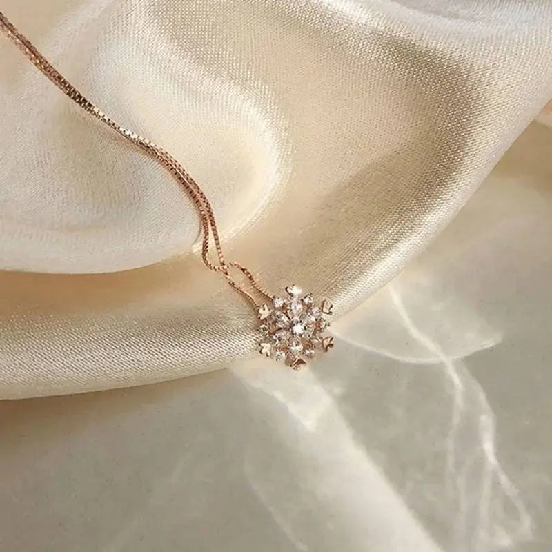 Silver and Rose Gold Snowflake Necklace Women Pendant Inlaid Rhinestone Clavicle Chain - JettsJewelers