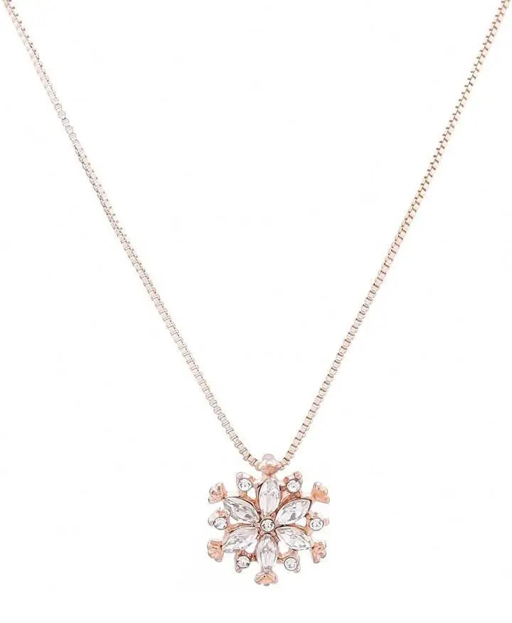 Silver and Rose Gold Snowflake Necklace Women Pendant Inlaid Rhinestone Clavicle Chain - JettsJewelers