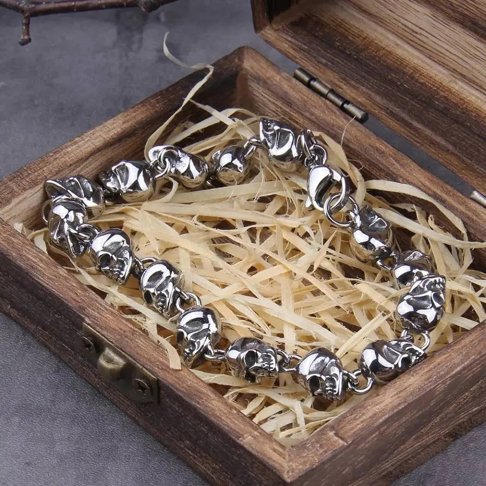 Skulls Chain Jewelry Stainless Steel Bracelet Men Punk Bracelet Motorcycle Jewelry JettsJewelers