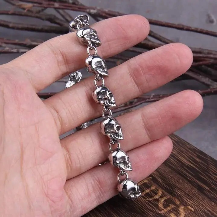 Skulls Chain Jewelry Stainless Steel Bracelet Men Punk Bracelet Motorcycle Jewelry JettsJewelers
