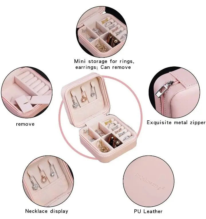 Small Jewelry Box, Travel Mini Organizer Portable Display Storage Case for Rings Earrings Necklace,Gifts for Girls Women JettsJewelers