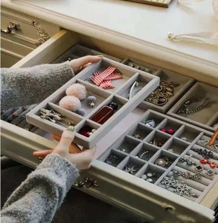 Stackable Velvet Jewelry Trays Organizer, Jewelry Storage Display Trays for Drawer, Earring Necklace Bracelet Ring Organizer - JettsJewelers