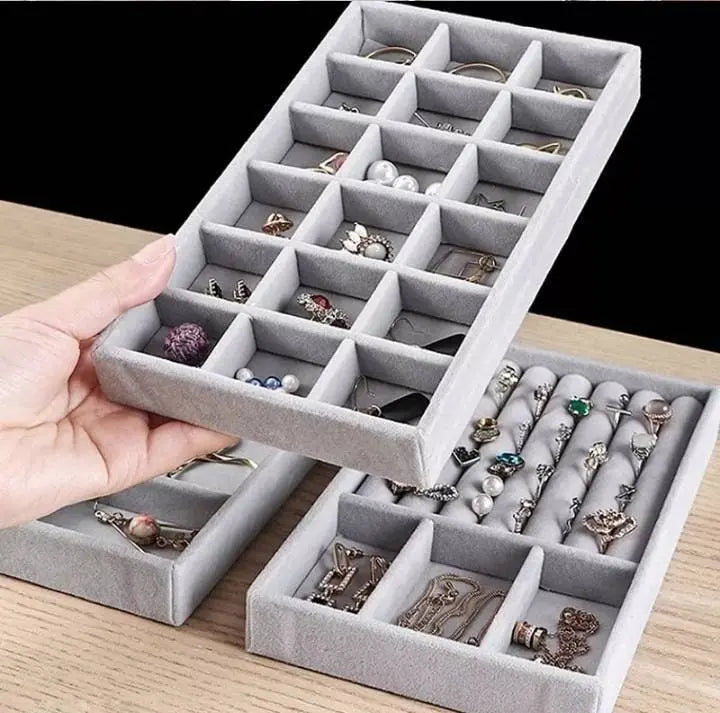 Stackable Velvet Jewelry Trays Organizer, Jewelry Storage Display Trays for Drawer, Earring Necklace Bracelet Ring Organizer - JettsJewelers