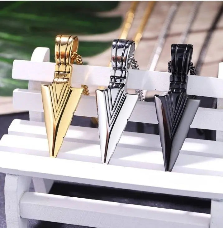 Stainless Steel Arrowhead Pendant Chain Necklace Spearpoint Necklace - JettsJewelers