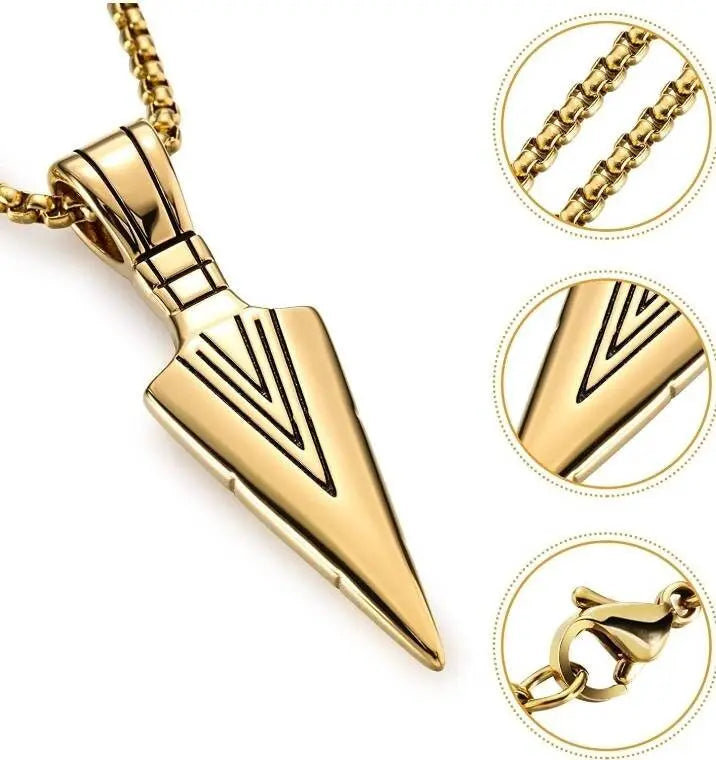 Stainless Steel Arrowhead Pendant Chain Necklace Spearpoint Necklace - JettsJewelers