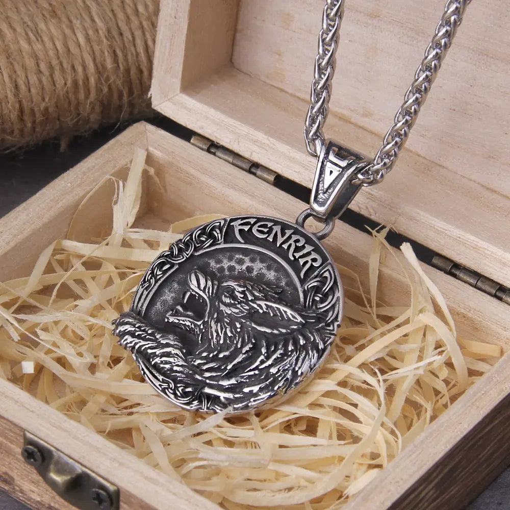 Stainless Steel Fenrir Head Pendant Necklace with Free Box and Gift Bag Steel Jewelry Necklace JettsJewelers