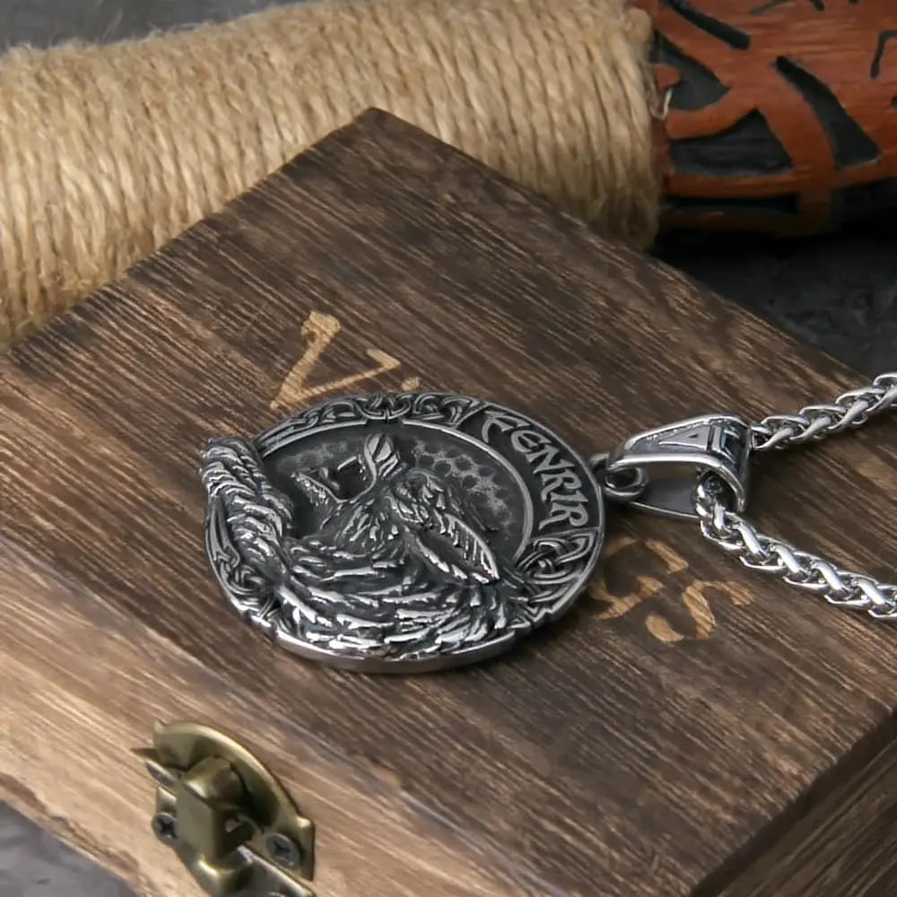 Stainless Steel Fenrir Head Pendant Necklace with Free Box and Gift Bag Steel Jewelry Necklace JettsJewelers