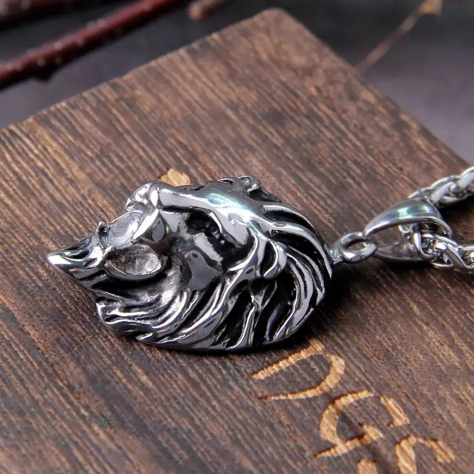 Stainless Steel Lion Head Pendant Necklace with Free Box and Gift Bag JettsJewelers