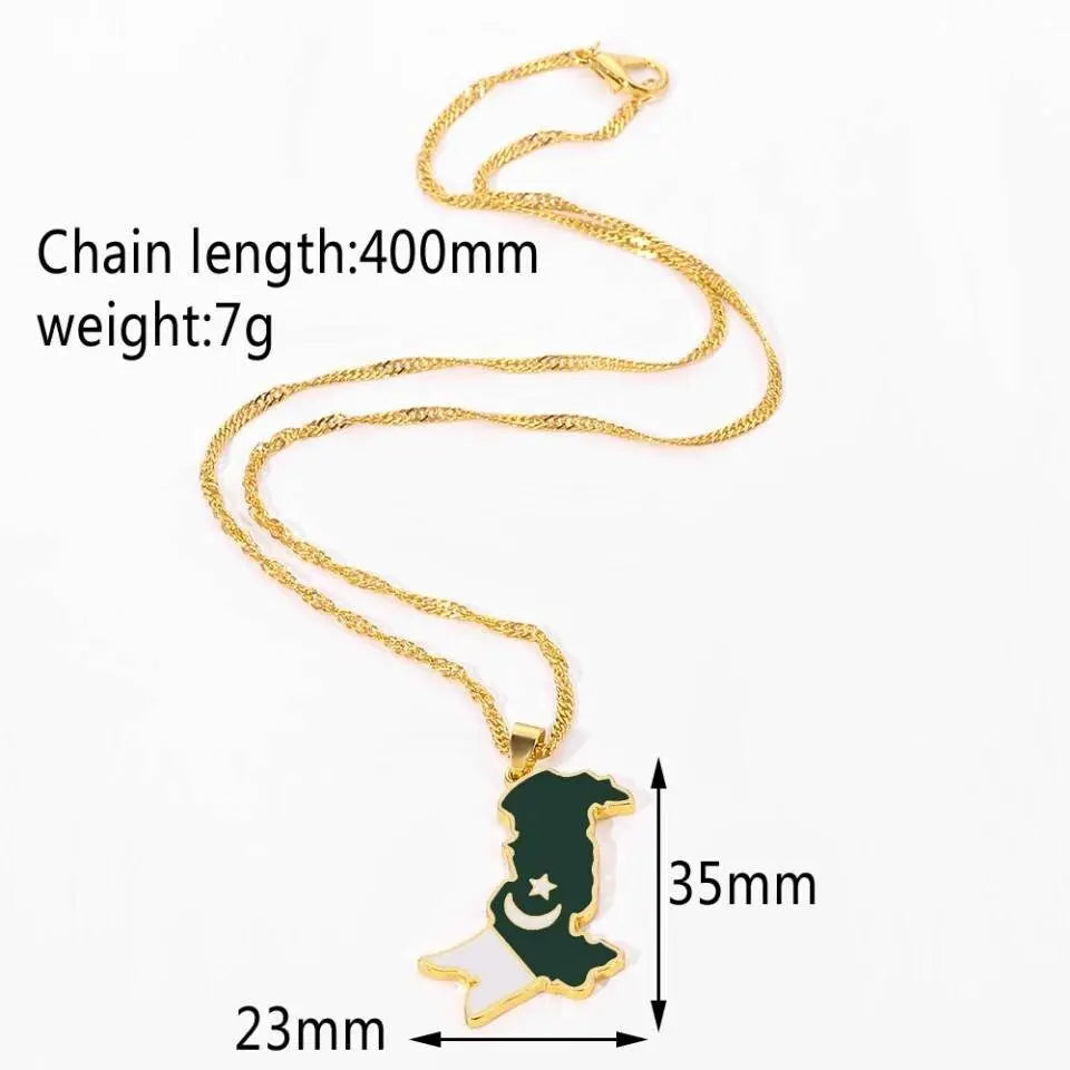 Stainless Steel Pakistan Map Flag Pendant Necklace Gold Color Pakistani Map Ethnic Jewelry - JettsJewelers