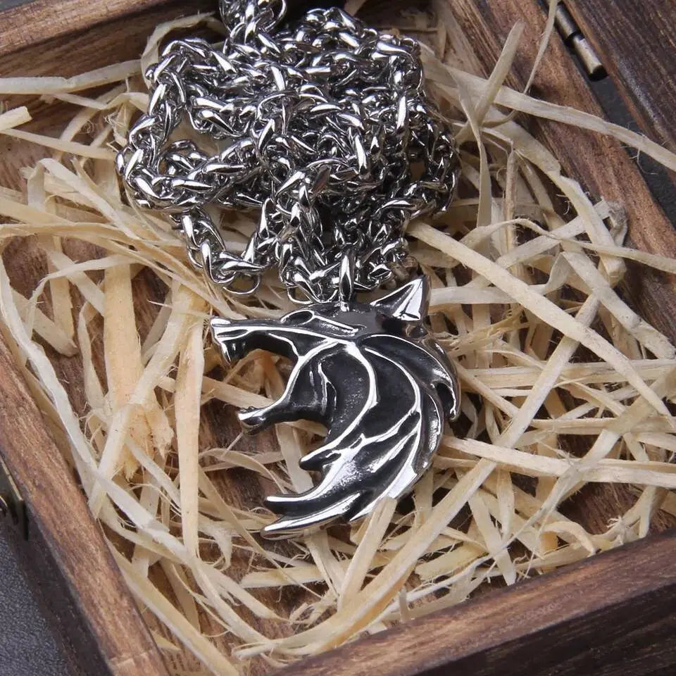 Stainless Steel Wolf Head Pendant Necklace JettsJewelers