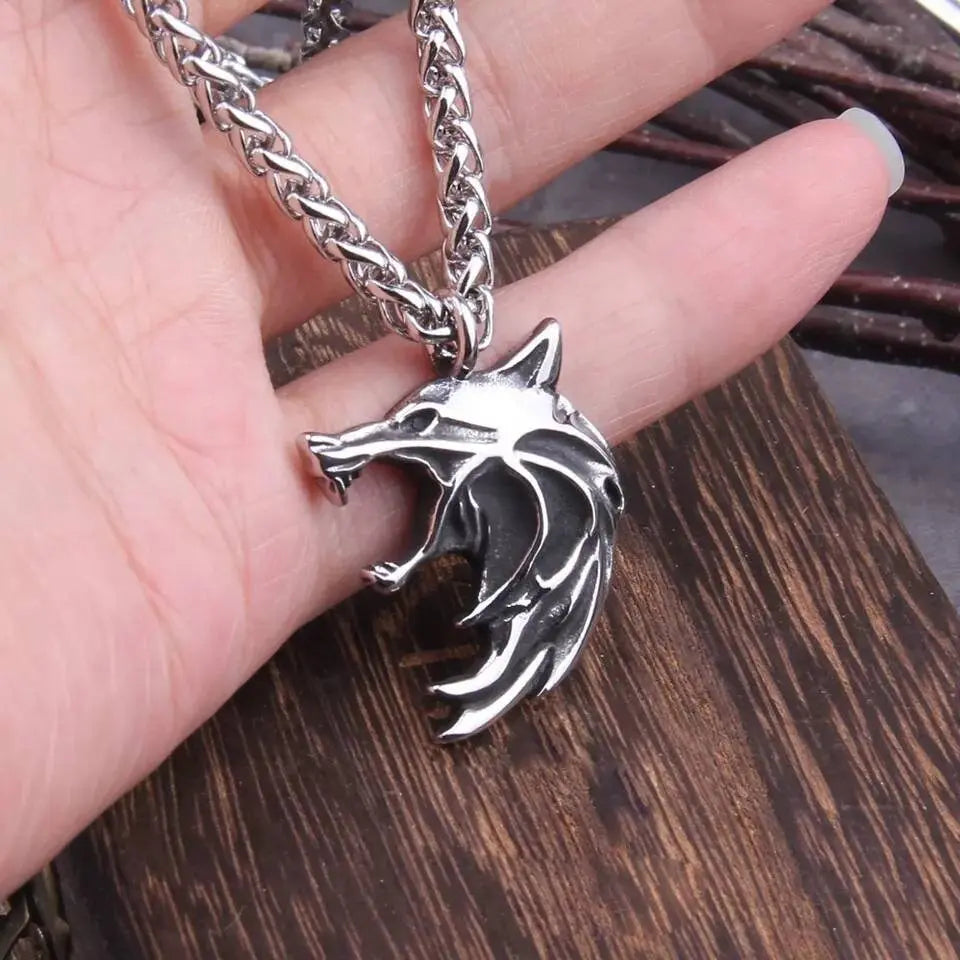 Stainless Steel Wolf Head Pendant Necklace JettsJewelers