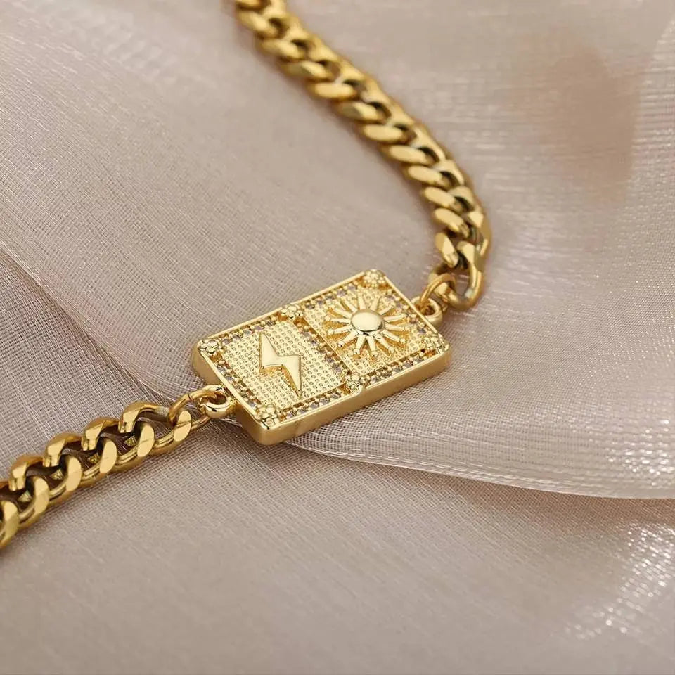 Sun and Bolt Gold Bracelets for Women Girls 18K Gold  Plated Dainty Cuban Link  Bracelet Gold Bracelets Adjustable JettsJewelers