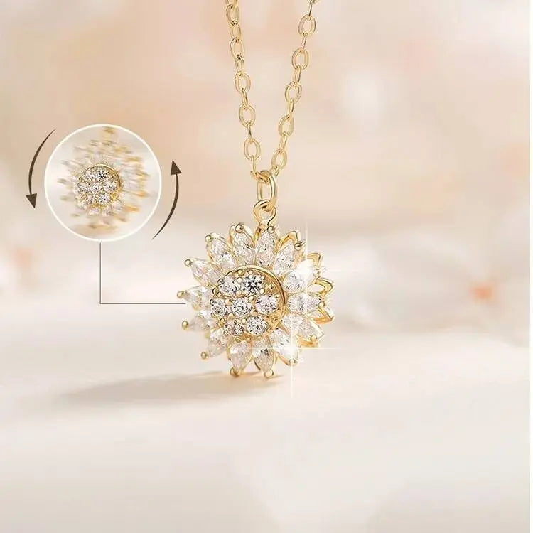 Sunflower Fidget Necklace, Personalized Fashion Rotating Necklace, Spinning Sunflower Necklace Pendant Jewelry Gifts with Free Earrings JettsJewelers