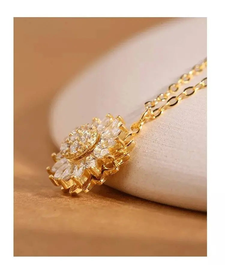 Sunflower Fidget Necklace, Personalized Fashion Rotating Necklace, Spinning Sunflower Necklace Pendant Jewelry Gifts with Free Earrings JettsJewelers