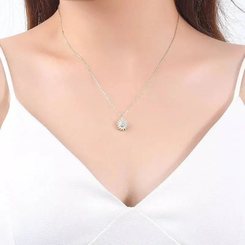 Sunflower Fidget Necklace, Personalized Fashion Rotating Necklace, Spinning Sunflower Necklace Pendant Jewelry Gifts with Free Earrings JettsJewelers