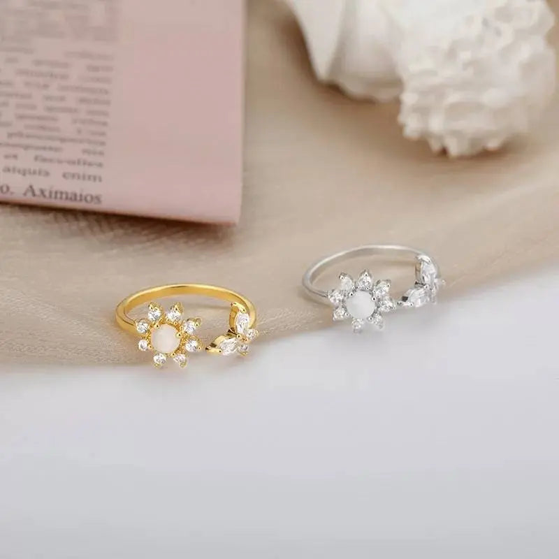 Sunflower Opal and Zircon Butterfly Ring for Women Stainless Steel Opal Aesthetic Rings Adjustable Charm Vintage 14k Gold Jewelry Exquisite - JettsJewelers