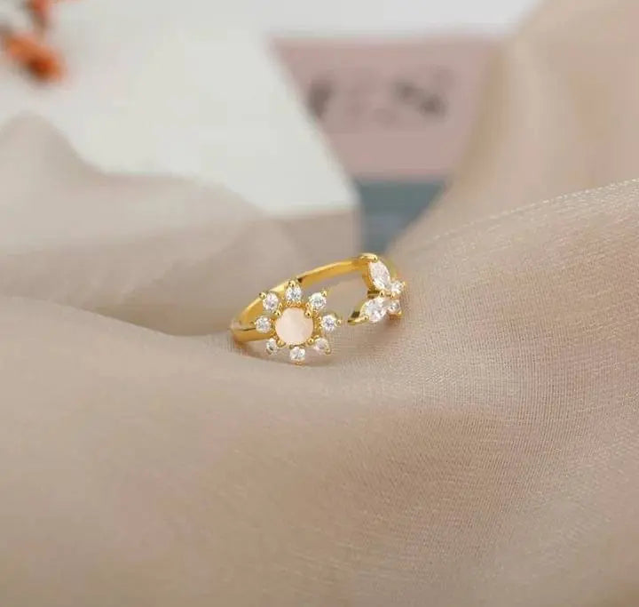 Sunflower Opal and Zircon Butterfly Ring for Women Stainless Steel Opal Aesthetic Rings Adjustable Charm Vintage 14k Gold Jewelry Exquisite - JettsJewelers