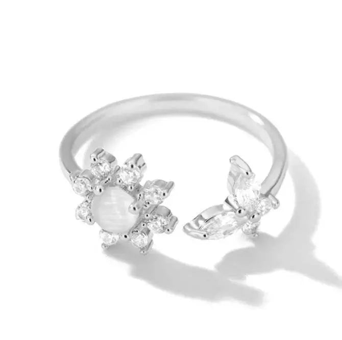 Sunflower Opal and Zircon Butterfly Ring for Women Stainless Steel Opal Aesthetic Rings Adjustable Charm Vintage 14k Gold Jewelry Exquisite - JettsJewelers