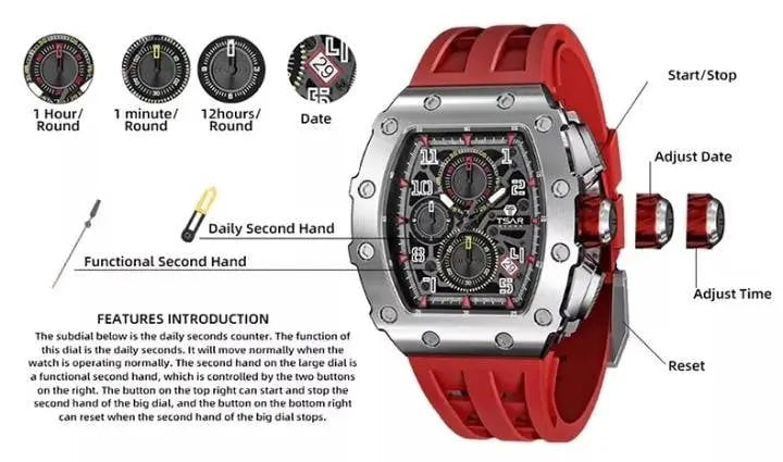 TSAR BOMBA Mens Watches Luxury Tonneau Watches for Men Waterproof 50M Analog Replica Watch Chronograph Calendar Date Mens Dress Business JettsJewelers