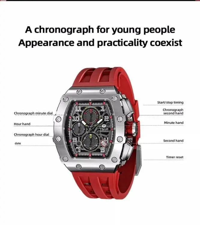 TSAR BOMBA Mens Watches Luxury Tonneau Watches for Men Waterproof 50M Analog Replica Watch Chronograph Calendar Date Mens Dress Business JettsJewelers