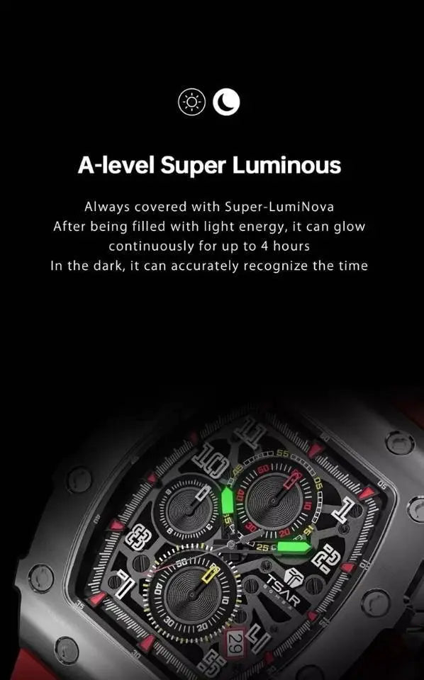 TSAR BOMBA Mens Watches Luxury Tonneau Watches for Men Waterproof 50M Analog Replica Watch Chronograph Calendar Date Mens Dress Business JettsJewelers