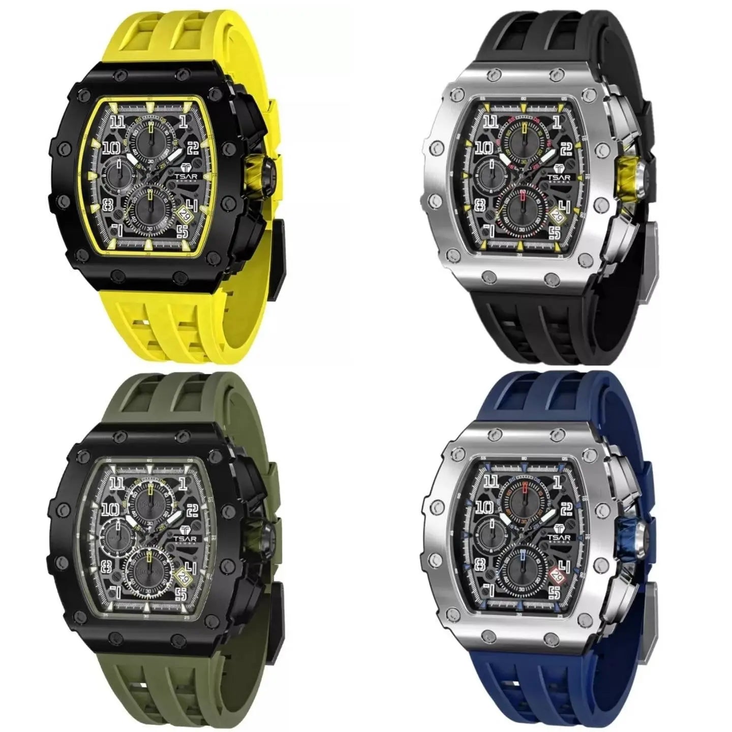 TSAR BOMBA Mens Watches Luxury Tonneau Watches for Men Waterproof 50M Analog Replica Watch Chronograph Calendar Date Mens Dress Business JettsJewelers