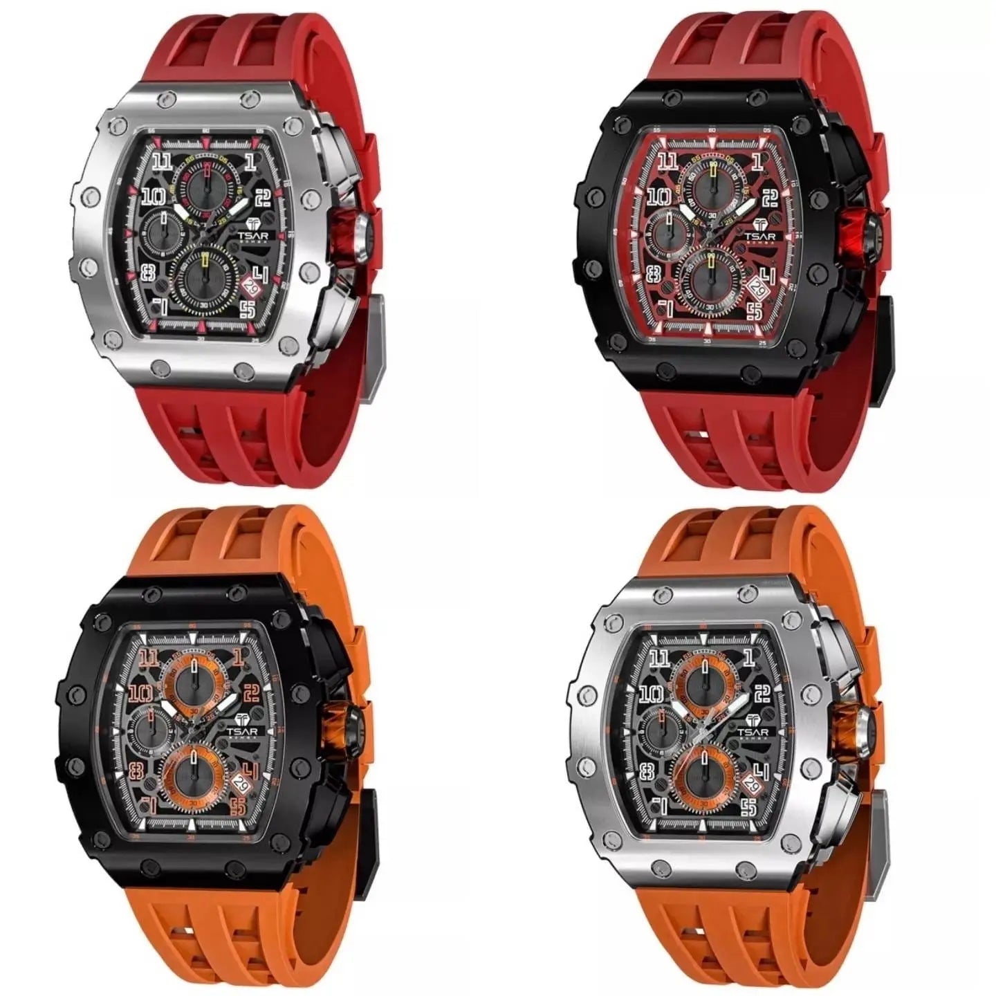 TSAR BOMBA Mens Watches Luxury Tonneau Watches for Men Waterproof 50M Analog Replica Watch Chronograph Calendar Date Mens Dress Business JettsJewelers