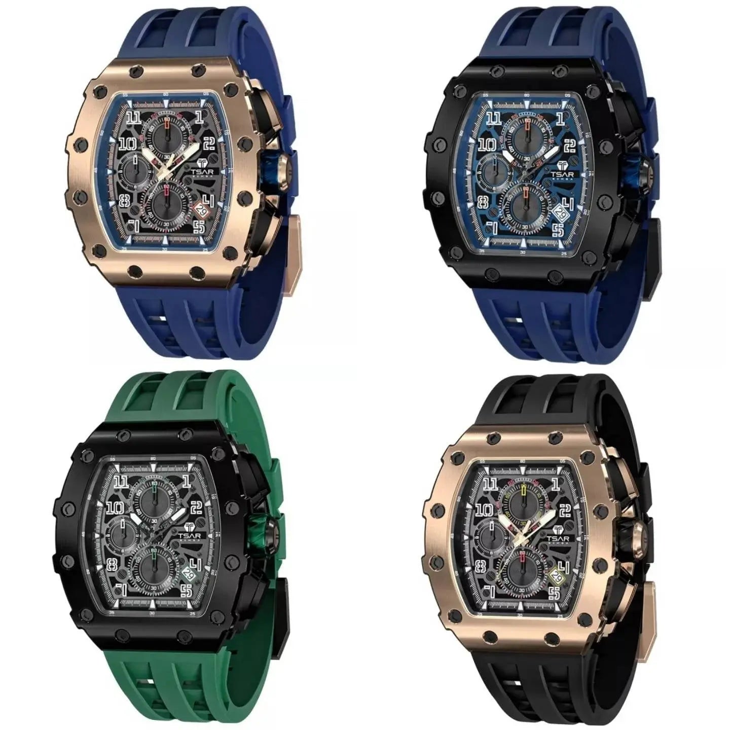 TSAR BOMBA Mens Watches Luxury Tonneau Watches for Men Waterproof 50M Analog Replica Watch Chronograph Calendar Date Mens Dress Business JettsJewelers