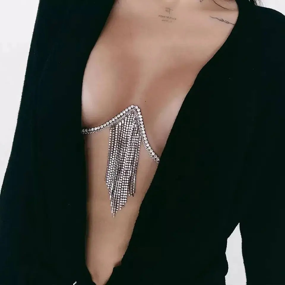 Tassels Rhinestone Bra Body Chain Sexy Beauty Chest Bracket Bras Chain Nightclub and Partying Body Jewelry for Women JettsJewelers