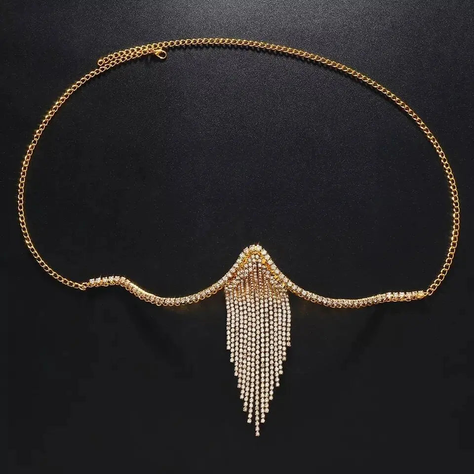 Tassels Rhinestone Bra Body Chain Sexy Beauty Chest Bracket Bras Chain Nightclub and Partying Body Jewelry for Women JettsJewelers