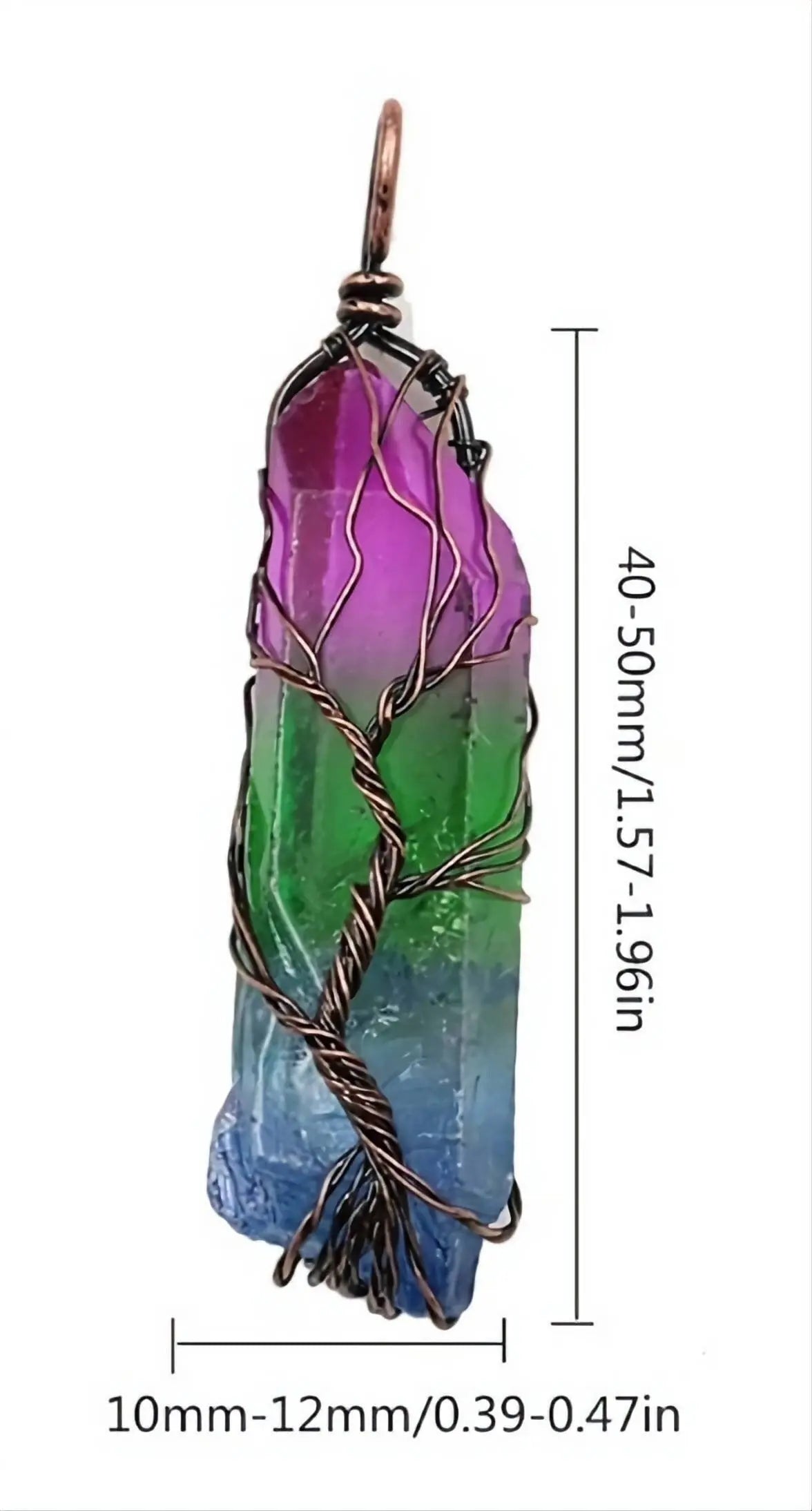 Tree of Life Rainbow Quartz Crystal Gemstone Reiki Healing Rock Raw Stone Chakra Pendant Necklace Women Rose Gold Wire Wrap Necklace JettsJewelers