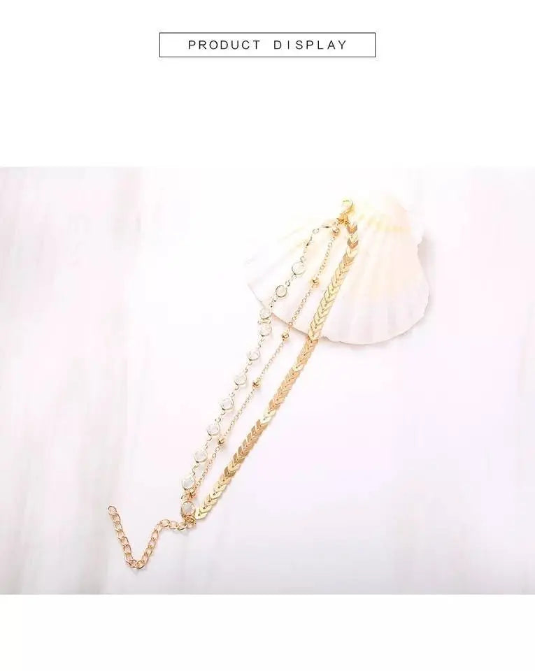 Triple Anklet For Women Bracelet Gold Color Crystal Barefoot Beach Accessories Anklet Leg Chain jewelry Gift JettsJewelers