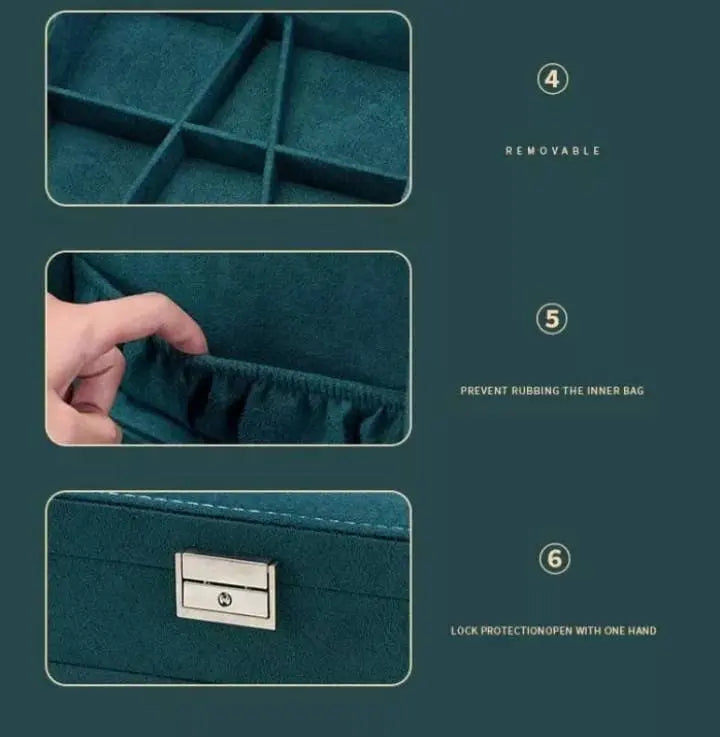 Two-Layer Jewelry Box Organizer Display Storage Case with Lock Suede Portable Leather Jewelry Box for Storing Watch, Earring, Ring, Chain JettsJewelers