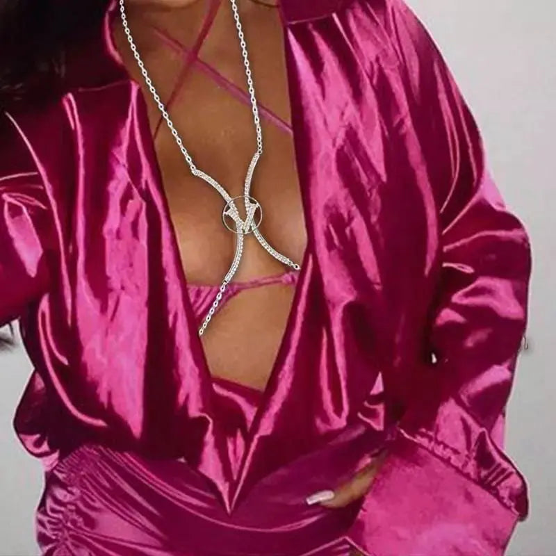 V letter Rhinestone Bra Body Chain Sexy Bikini Gold  Beauty Crystal Chest Bracket Bras Chain Nightclub Body Jewelry for Women JettsJewelers